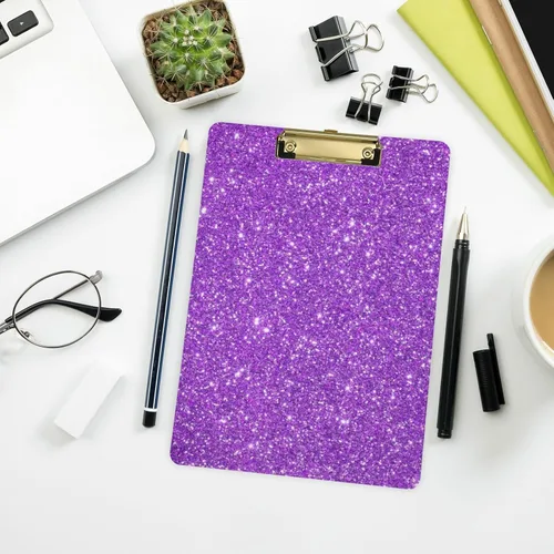Miniatura 7 de Portapapeles con purpurina morada, diseño de moda, portapapeles de plástico tamaño carta para estudiantes, niños, mujeres y hombres, tablero de clip