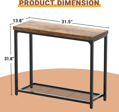 Miniatura 3 de Besiost Mesa consola pequeña de 32 pulgadas, mesa de entrada estrecha de 2 niveles, mesa de sofá con estantes de malla, mesas de consola para sala