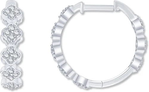 Miniatura 2 de Pendientes de aro oblongos de plata de ley 12 CTW con diamantes, Plata de ley, Diamante