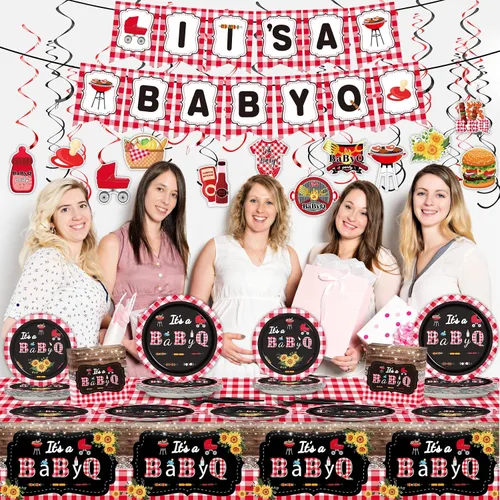 Miniatura 5 de Juego de vajilla para baby shower, decoración de fiesta de Baby Q, juego de vajilla It's A Baby Q, juego de vajilla para barbacoa, servilleta