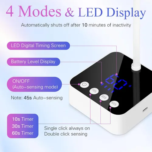 Miniatura 5 de Luz LED de uñas para uñas de gel - Mini lámpara de uñas de gel inalámbrica de 36 W, esmalte de curado flash, secadora de uñas con 4 veces y sensor
