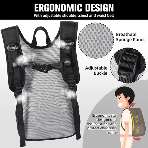 Miniatura 6 de Mochila de senderismo para niños de 12 litros, mochila de hidratación pequeña, mochila de campamento impermeable para niños 5-10, sin vejiga de agua