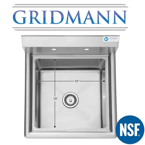 Miniatura 3 de GRIDMANN Fregadero y preparador de cocina comercial de acero inoxidable de 23.5" de ancho, 1 compartimento, certificado NSF, con recipiente de 18" x