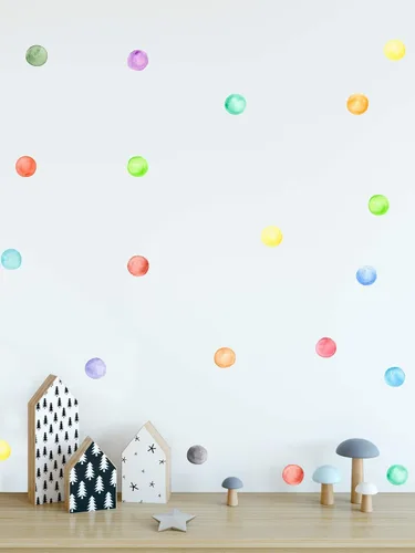 Miniatura 5 de Calcomanía de pared de lunares, acuarela, colorida, calcomanías de pared redondas, calcomanías de pared para despegar y pegar, decoración de pared