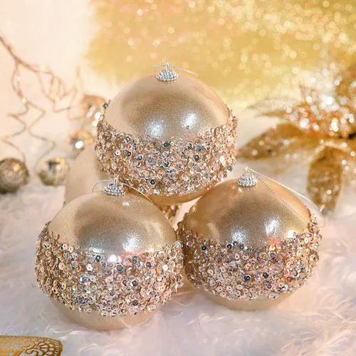 Miniatura 6 de Adornos de Bolas de Navidad Dorado Champán de 4 Piezas, Juego de 4 Piezas Rojas Irrompibles Decoraciones de Árbol de Navidad para Árboles de Navidad