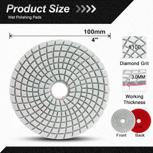 Miniatura 2 de FOCSTOL Almohadillas de pulido húmedo de diamante, grano 100 de 4 pulgadas (3.937 in), kit de pulido para granito, mármol, piedra artificial, cuarzo