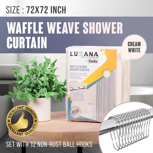 Miniatura 2 de LUXANA Cortina blanca crema de 72 x 72 pulgadas, juego de cortinas de ducha con 12 ganchos, juego de cortinas de baño neutras con cortina de ducha