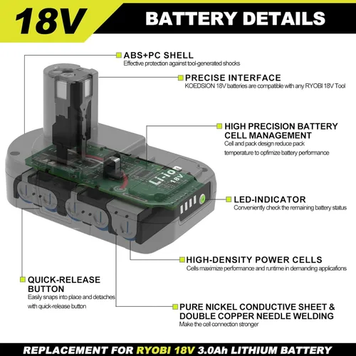 Miniatura 6 de Reemplazo de 3.0Ah para batería Ryobi de 18 V compatible con Ryobi batería de litio de 18 voltios ONE+ Plus P102 P103 P104 P105 P107 P108 P109