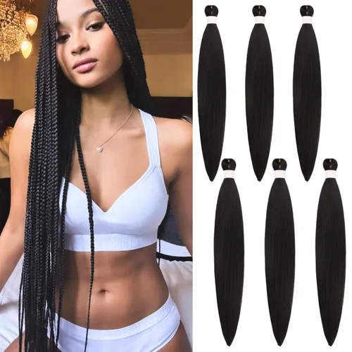 Miniatura 32 de Cabello trenzado verde azulado preestirado, hipoalergénico, sintético, color azul aguamarina, para trenzas y giros, extensiones de cabello largo