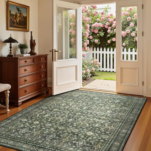 Miniatura 18 de Lofus Alfombra de pasillo de 2 x 10 pies para pasillos, alfombra verde lavable con parte trasera de goma antideslizante, alfombra suave de pelo bajo