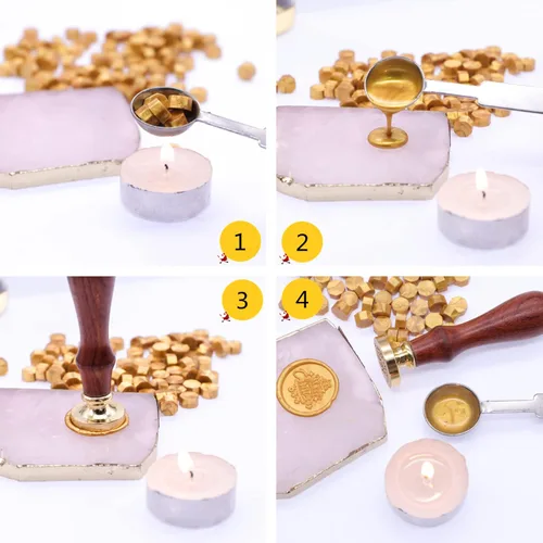 Miniatura 4 de SWANGSA Kit de 360 cuentas de cera de sellado doradas, rojas, verdes, plateadas, con 2 velas de té y 1 cuchara de cera para sello de cera