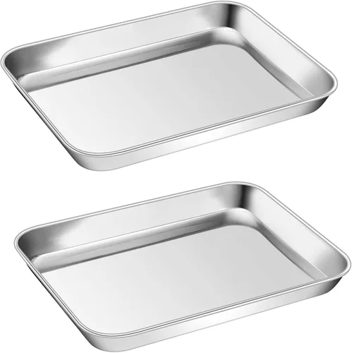 P&P CHEF Bandeja para hornear galletas de 9 pulgadas, bandeja de acero inoxidable para cocina, utensilios para horno para múltiples usos, aspecto