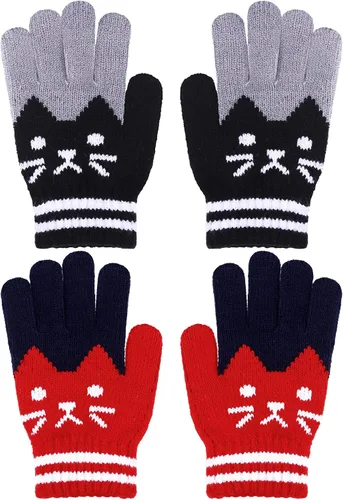 2 pares de guantes de invierno para niños, guantes de punto de dedo completo, guantes elásticos cálidos para niños y niñas, suministros