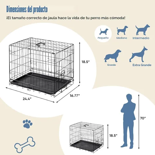 Miniatura 5 de DUMOS Jaula para perros, jaula pequeña de una sola puerta de 24 pulgadas con bandeja de plástico a prueba de fugas, perrera plegable de alambre