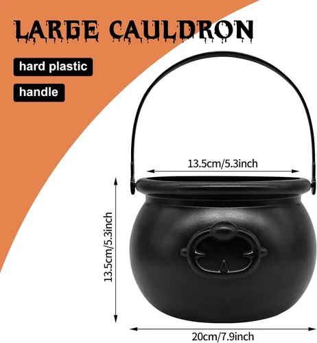Miniatura 2 de SpinLaLa Caldero de plástico negro de 8 pulgadas, cuenco para dulces de Halloween, cubo grande de caldero de bruja para decoraciones de Halloween