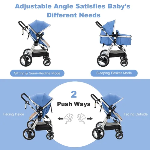 Miniatura 3 de BABY JOY Cochecito de bebé, cochecito reclinable convertible 2 en 1, cochecito plegable con arnés de 5 puntos, incluye soporte para tazas, funda Azul