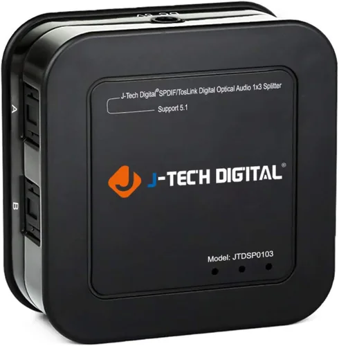 J-Tech Digital Interruptor digital premium de señal de fibra óptica a audio SPDIF, con conexión TOSLINK, con control remoto (con 3 entradas y 1