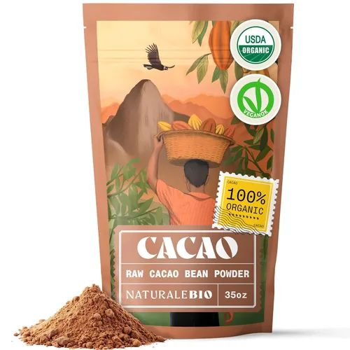 NaturaleBio Cacao en polvo orgánico de 35 onzas. Sin azúcar, no alcalinizado y puro. Sustituto de cacao en polvo con rico sabor a chocolate negro.