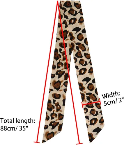 Miniatura 3 de Allegra K Bufanda delgada para mujer, bufanda larga y delgada con estampado de leopardo, banda para el cabello, bolsa con asa