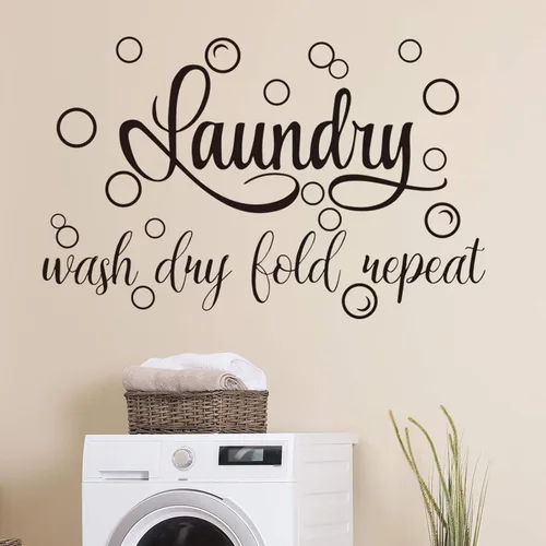 Zonon - Adhesivos decorativos para cuarto de lavandería, citas de burbuja, etiquetas adhesivas "Wash Dry Fold Repeat", señales de pared artísticas,