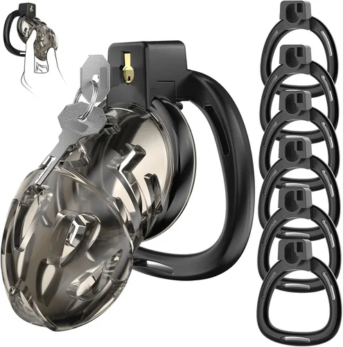 Miniatura 13 de Jaula de Castidad Masculina - Jaula de Polla de Silicona Suave con 6 Anillos Ajustables, Dispositivo de Bloqueo de Pene Ligero, Diseño Invisible