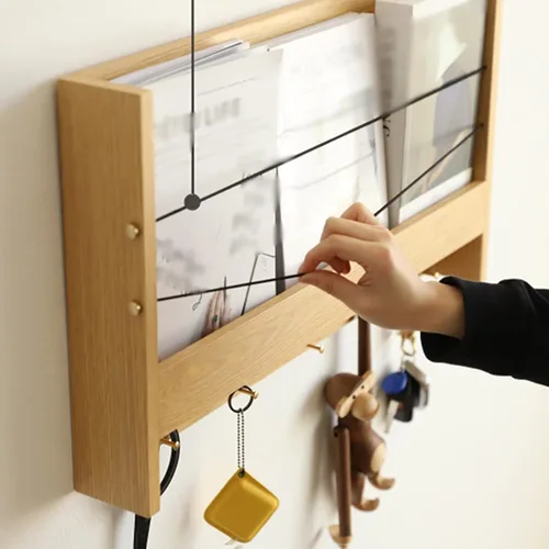 Miniatura 6 de HIHELO Estantería de madera para libros con gancho, estantería de madera para colgar en la pared, estante de almacenamiento de revistas de pared