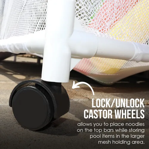 Miniatura 7 de Organizador y soporte de equipos de almacenamiento para piscina - Churros de piscina, juguetes, pelotas y flotadores, contenedor de malla rodante