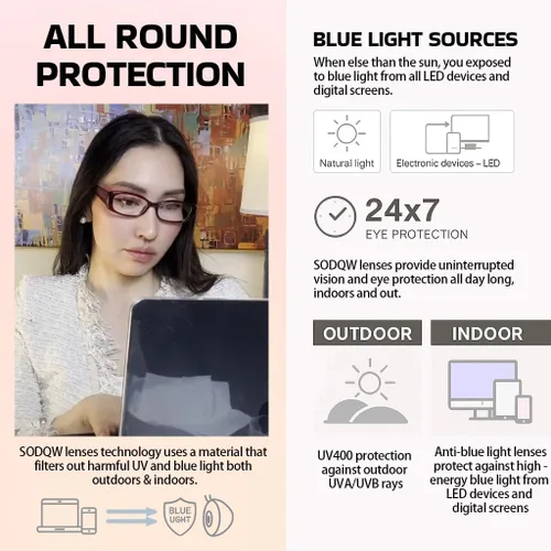 Miniatura 6 de SODQW Lentes rectangulares de luz azul para mujer, de moda, pequeños, Y2K, para oficina, sirena, bayoneta, lentes falsos con lente transparente