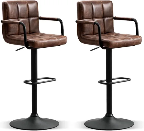 Miniatura 19 de Furniliving Taburetes de bar ajustables con respaldo, juego de 2 taburetes de bar negros, taburetes de bar de terciopelo con giro de 360°, taburetes