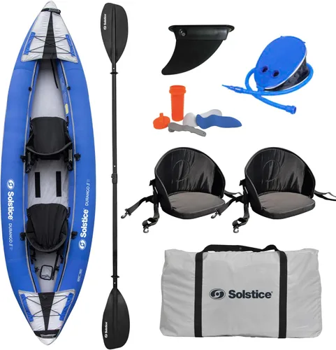 SOLSTICE Durango - Bote inflable de pesca para 1 a 2 personas con cubierta de tela para adultos y niños de 11 x 37.5 pulgadas | 2 asientos de cubo