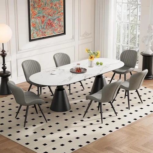 Miniatura 9 de Juego de 2 sillas de comedor de tela moderna, sillas de comedor tapizadas con cojines gruesos, patas de metal, sillas de respaldo sin brazos