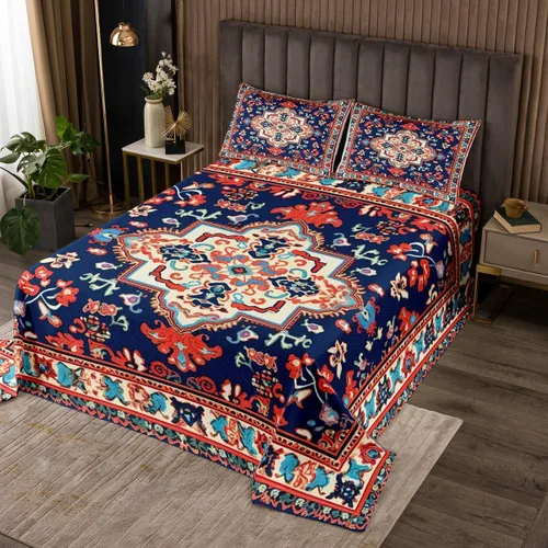 Miniatura 5 de Erosebridal Juego de ropa de cama oriental tamaño King, vintage, juego de colcha Art Deco de terracota, juego de edredón estético hippie