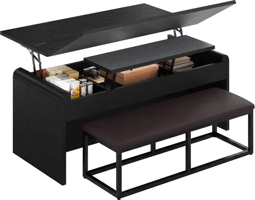 Miniatura 8 de Juego de mesa auxiliar de doble elevación con silla, 4 en 1, mesa de centro de 40 pulgadas con compartimento oculto, para sala de estar, mesas