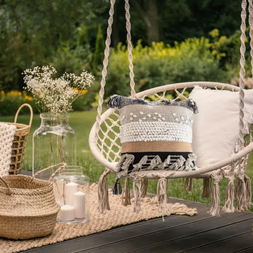 Miniatura 4 de Funda de almohada COZYDEKO estilo boho, de 18 x 18 pulgadas, almohadas decorativas marroquíes rústicas bohemias con acentos copetados, algodón