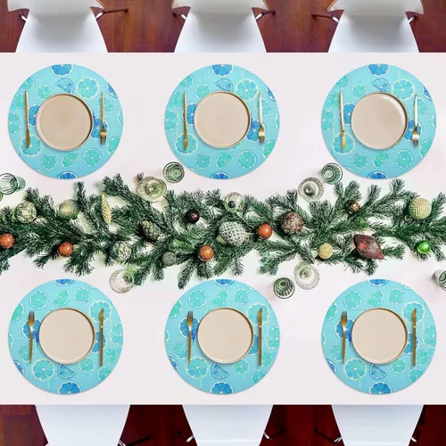 Miniatura 7 de Turquoise Fruit Slices Blue Placemats, Heat Resistant Non Slip Washable Dinner Mat for Kitchen one sizex1