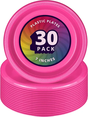 Miniatura 8 de DecorRack 30 platos pequeños de plástico, resistentes de 7 pulgadas, desechables para fiestas de cumpleaños de niños, platos de postre para tartas