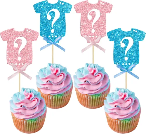 Miniatura 8 de 24 piezas de decoración para cupcakes para niños o niñas, pies con purpurina, vestido de revelación de género, selecciones de cupcakes, decoraciones