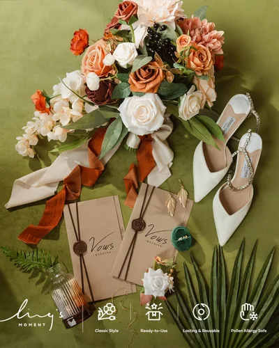 Miniatura 3 de Ling's Moment - Flores artificiales de seda falsas, dalias, rosas de espuma falsas, combo para ramos de boda, centros de mesa, arreglos de O ámbar