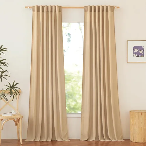 Miniatura 83 de NICETOWN Cortinas de lino grueso para dormitorio, privacidad añadida, bolsillo para barra y pestaña trasera, no se transparentan, mezcla de lino