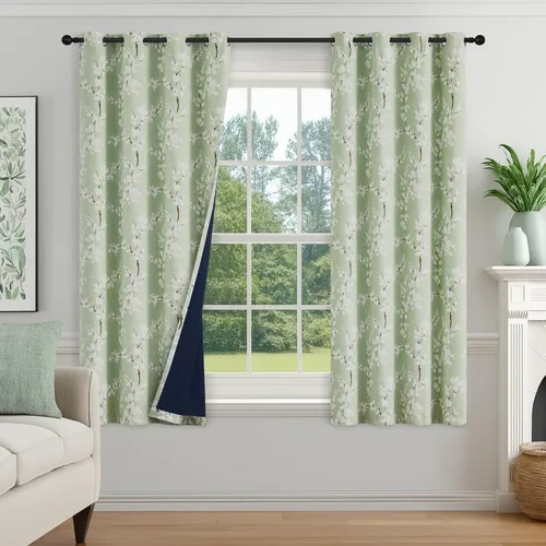 Miniatura 19 de FMFUNCTEX - Cortinas 100% blackout, 63 pulgadas de largo, estampado floral, aislamiento térmico, bolsillo para cortinero, 2 paneles, estilo granja