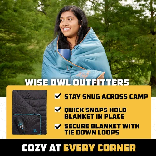 Miniatura 5 de Wise Owl Outfitters - Manta de campamento al aire libre – Manta de plumón hinchada plegable y ligera para mochilero, senderismo y viaje – Manta Negro