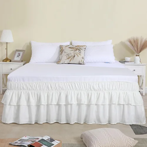 Miniatura 29 de Vocander Falda de Cama Rosa Tamaño Individual con Caída de 14 Pulgadas, Falda de Cama Elástica con Volantes Antipolvo, Fácil de Colocar, Faldas
