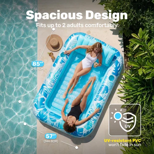 Miniatura 2 de Flotador inflable para piscina de bronceado Sloosh, 85" x 57" Flotadores de piscina extra grandes para adultos con almohada, 4 en 1 balsa de baño