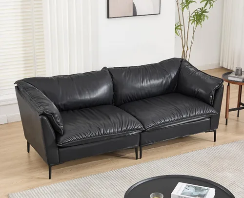 Miniatura 7 de EALSON Leather Cloud - Sofá biplaza de 2 plazas, sofá modular de mediados de siglo moderno y cómodo con funda extraíble y patas de metal para Negro