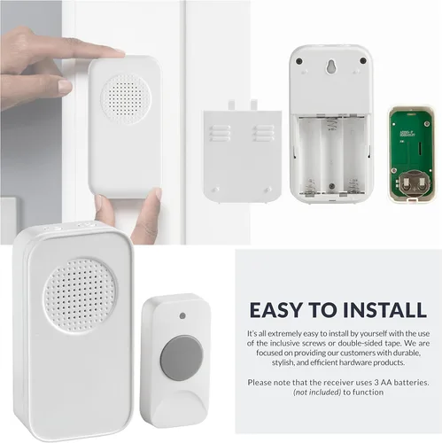 Miniatura 6 de Newhouse Hardware WCMB - Kit de timbre inalámbrico con batería blanca Timbre de puerta funciona con pilas, timbre de timbre para aula, hogar