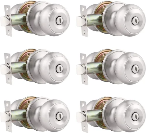 Miniatura 40 de Probrico Paquete de 6 pomos de privacidad para puerta, cerradura interior para dormitorio, baño, manija de puerta de latón antiguo, bola redonda sin