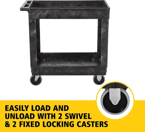 Miniatura 3 de Carrito de utilería Rubbermaid Commercial Products FG452089BLA resistente, 2 estantes con ruedas, mediano, color negro