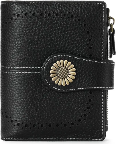 Miniatura 173 de SENDEFN - Billetera pequeña de piel auténtica para mujer, diseño plegable con ventana para tarjeta de identificación