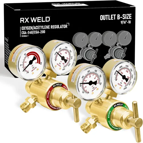 Miniatura 7 de RX WELD Juego de Reguladores de Oxígeno y Acetileno para Trabajos Ligeros, CGA-540 Oxígeno/CGA-200 Acetileno (Para Tanques MC Pequeños), Salida