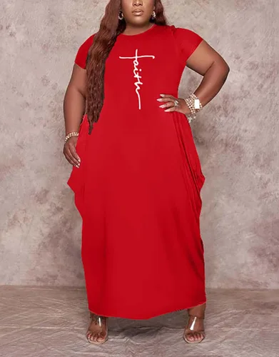 Miniatura 4 de Fooullaide Vestido casual de talla grande para mujer, de verano, manga corta, cuello en V, suelto, de gran tamaño, vestidos largos con bolsillo